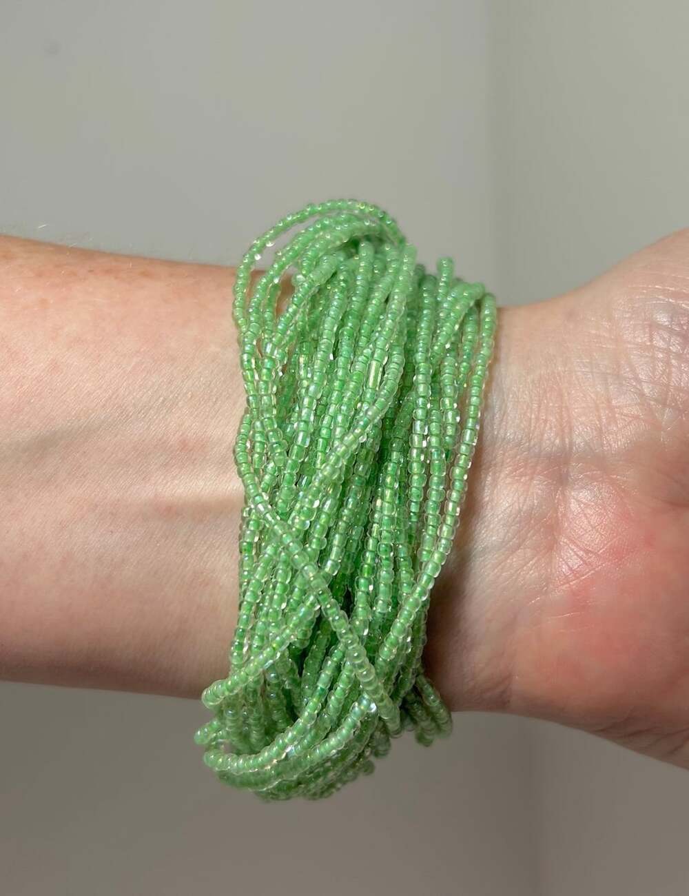 Vintage Glass Seabead multi Strand Light Green Bracelet